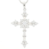 Elegant white Moissanite sterling silver cross pendant with sparkling gemstones, perfect for any sophisticated jewelry collection.